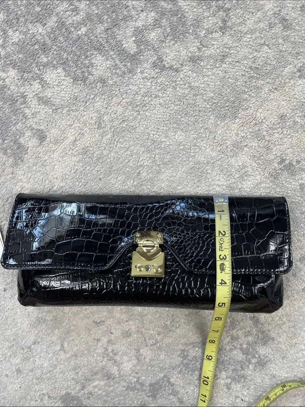 NWT Bellini Black Faux Patent Leather Croc Clutch Wristlet Crossbody Bag